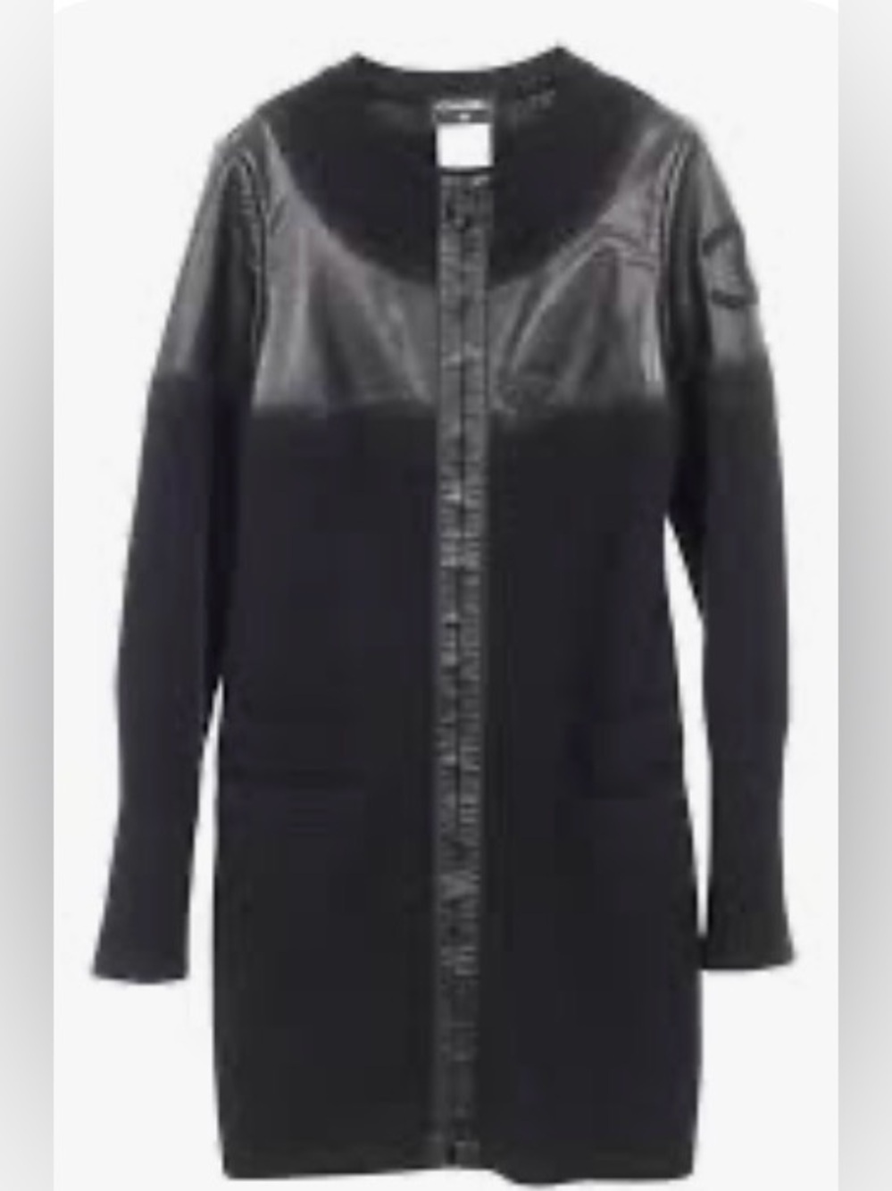 Wool lamb leather blend Chanel zip up sweater jacket with cc size 42